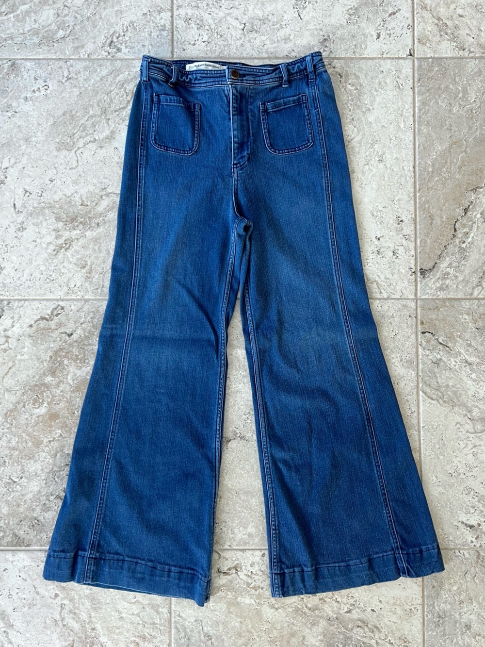 Pilcro Anthropologie Patch-Pocket High-Rise Ultra Flare Jeans, Med Blue, 29